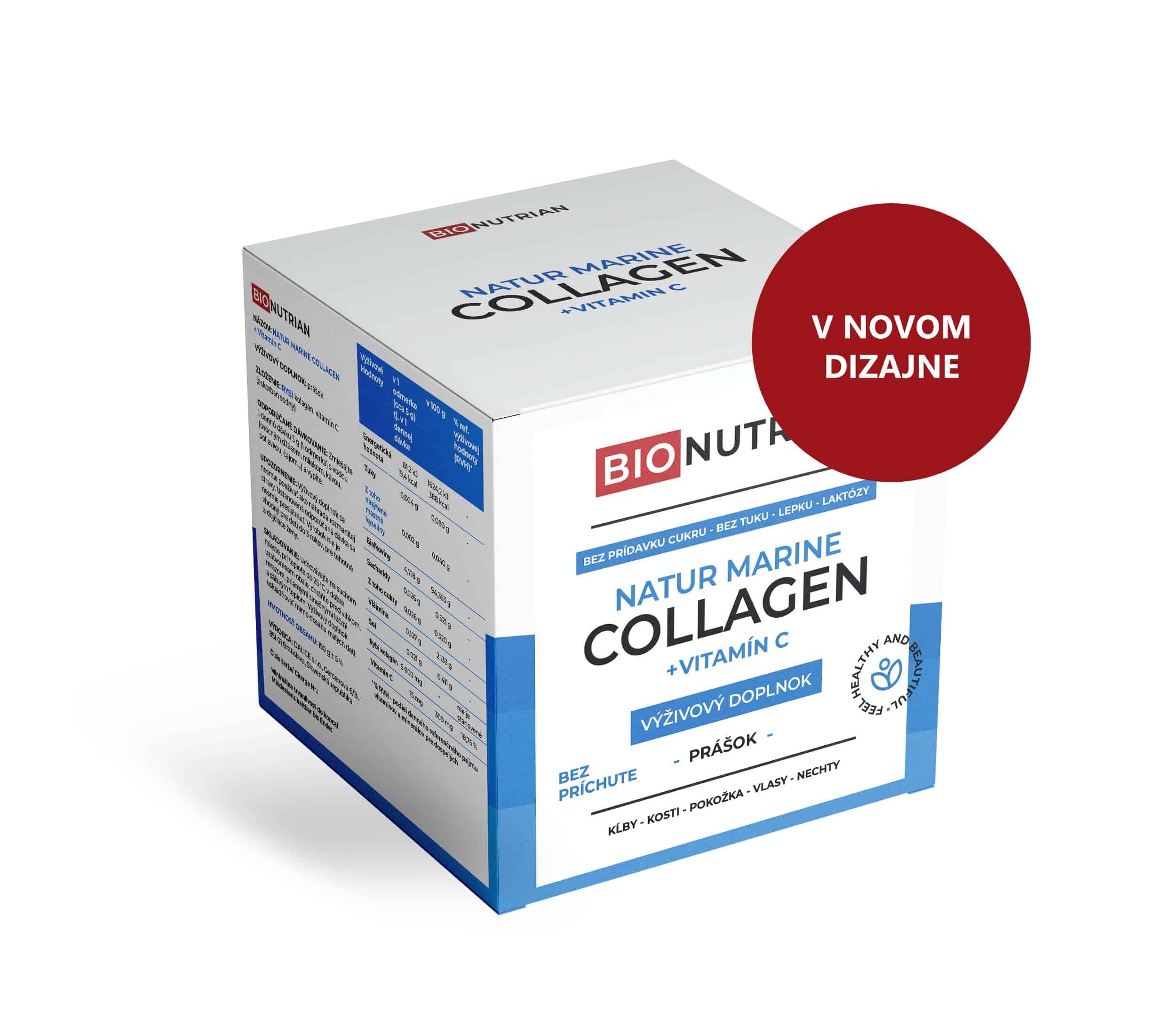 Bionutrian Natur Marine Collagen, morský kolagén v prášku, švajčiarska kvalita, s vitamínom C